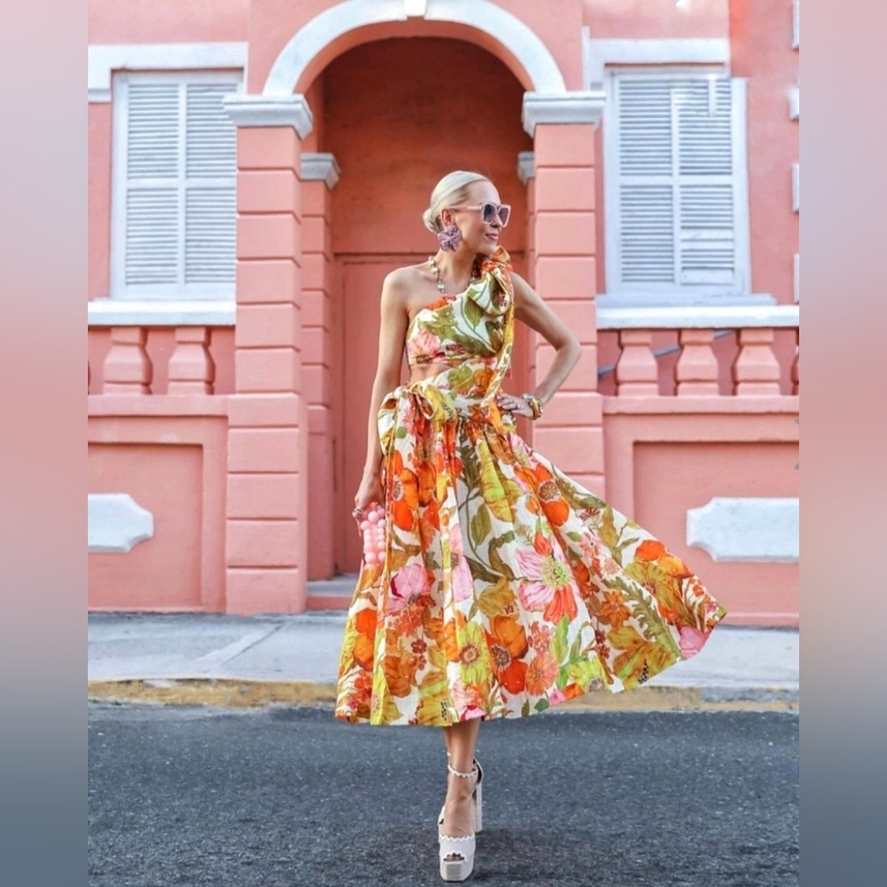 NWT Alemais Silas One Shoulder Floral Gown Orange 6 - Picture 17 of 17